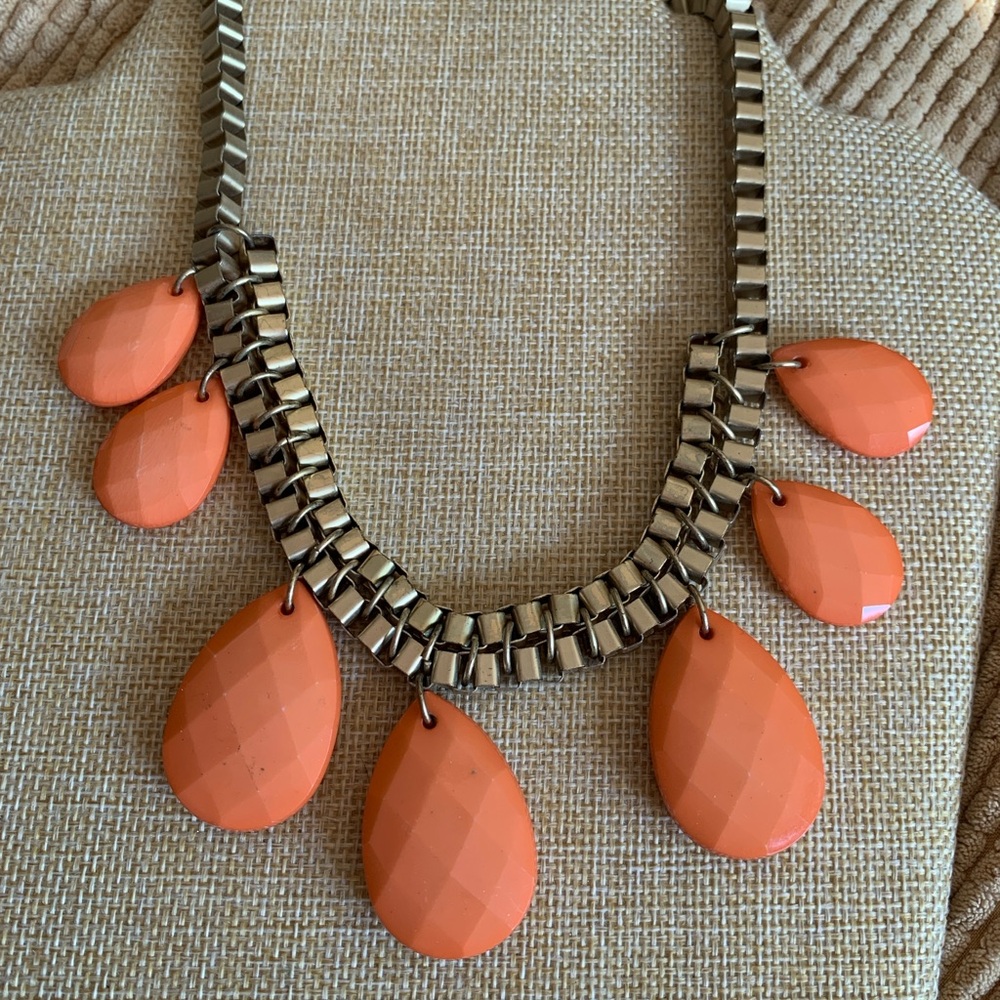 Unique Orange Statement Necklace. Thick Link Chai… - image 2